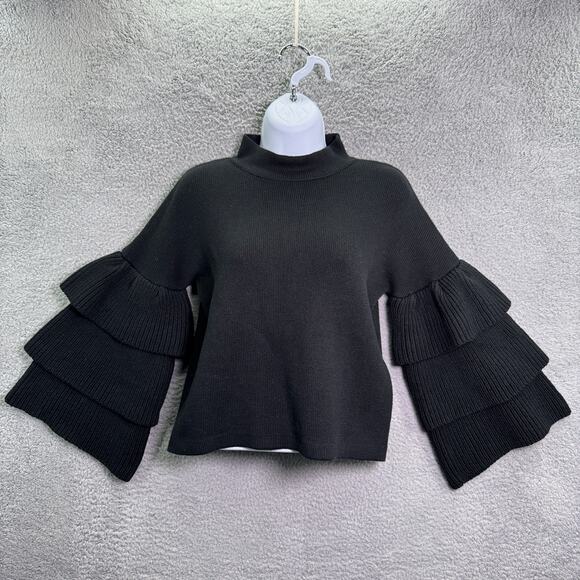 Endless Rose Sweaters - Endless Rose Sweater Womens Small Black Tiered Ruffle Sleeve Ribbed Knit Chic